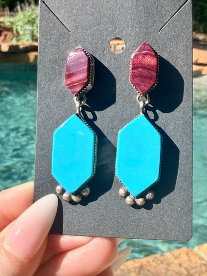Purple Spiny and Bright Blue Turquoise Earrings by Selena Warner