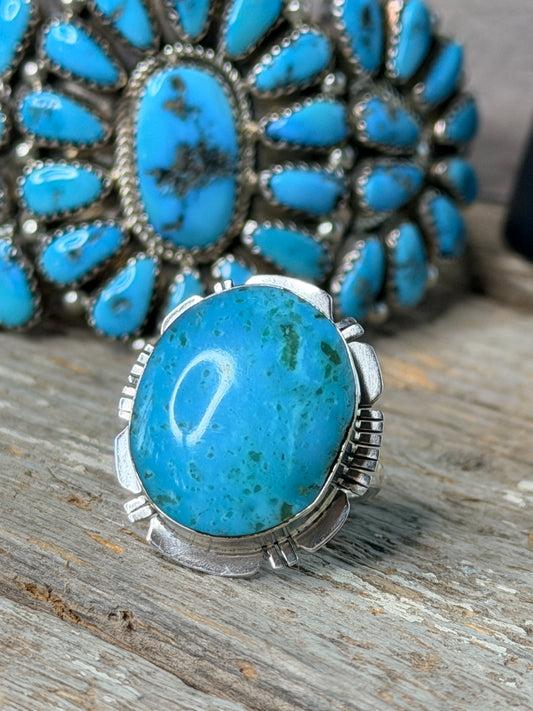 Authentic Native America Navajo Sterling Silver Turquoise Ring By Jimmy Garcia size 6.5