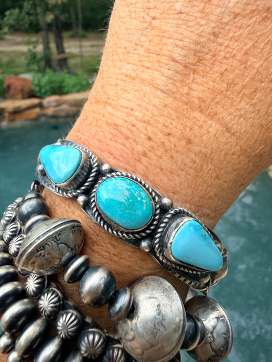 Authentic Native American Blue Ridge  Turquoise Cuff by Tillie Jon