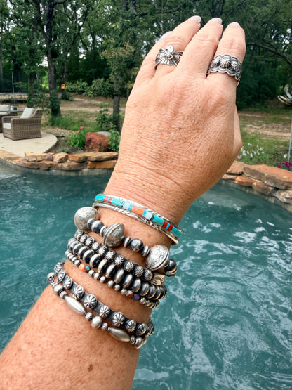 Native Made Multi-Color Stone Inlay Cuff By Mary Lincoln