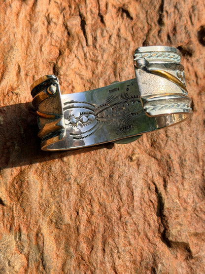 Vintage Navajo Lapis, Gold and Silver Storyteller Cuff