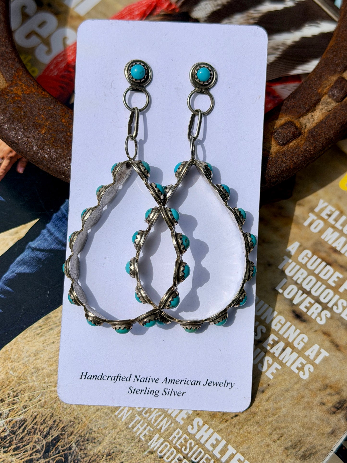 Turquoise Dangle Hoop Earrings by Aaron Davis