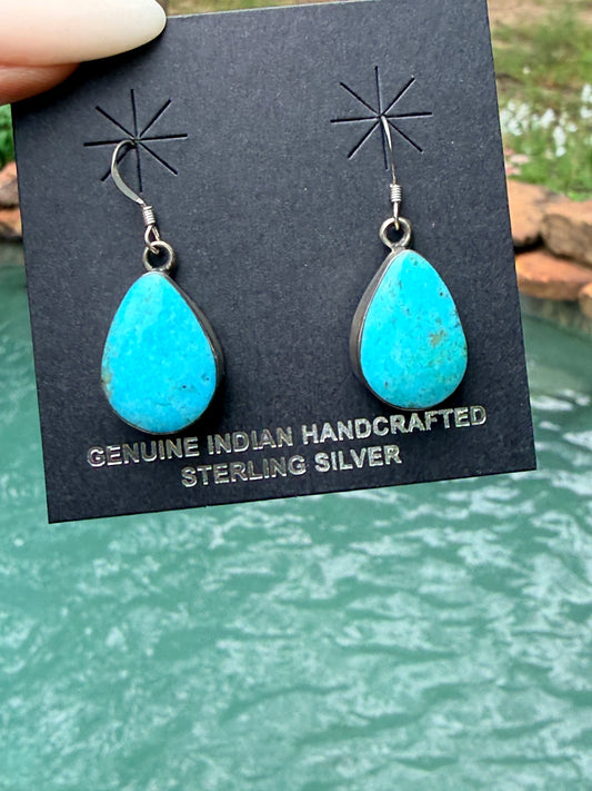 Native made Kingman Teardrop Turquoise Earrings by Sadie Jim