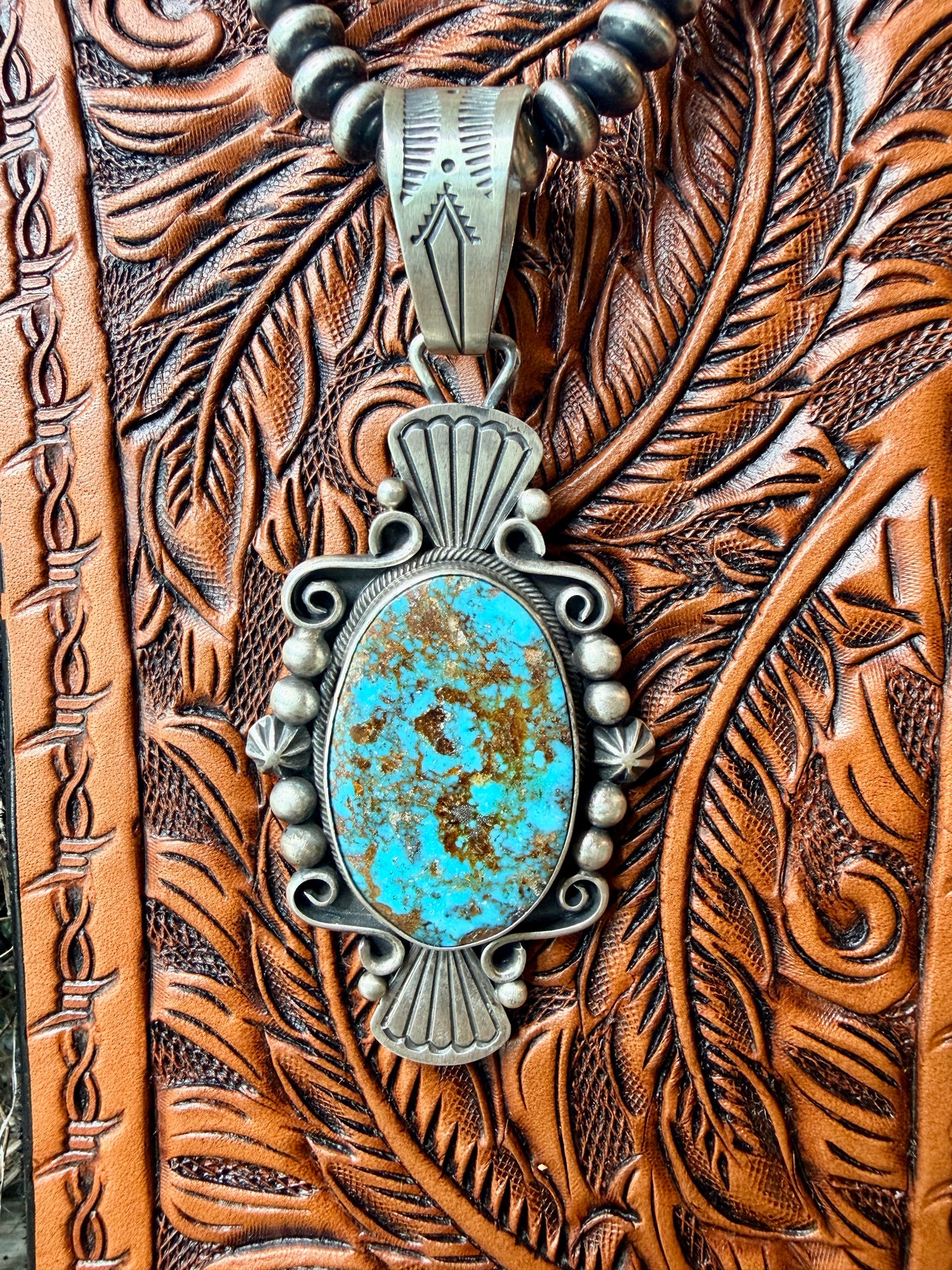David Benally Kingman Turquoise & Sterling Silver Pendant