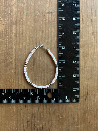 Native Made Sterling Silver Pink Conch Shell & Pearl Beaded Bracelet