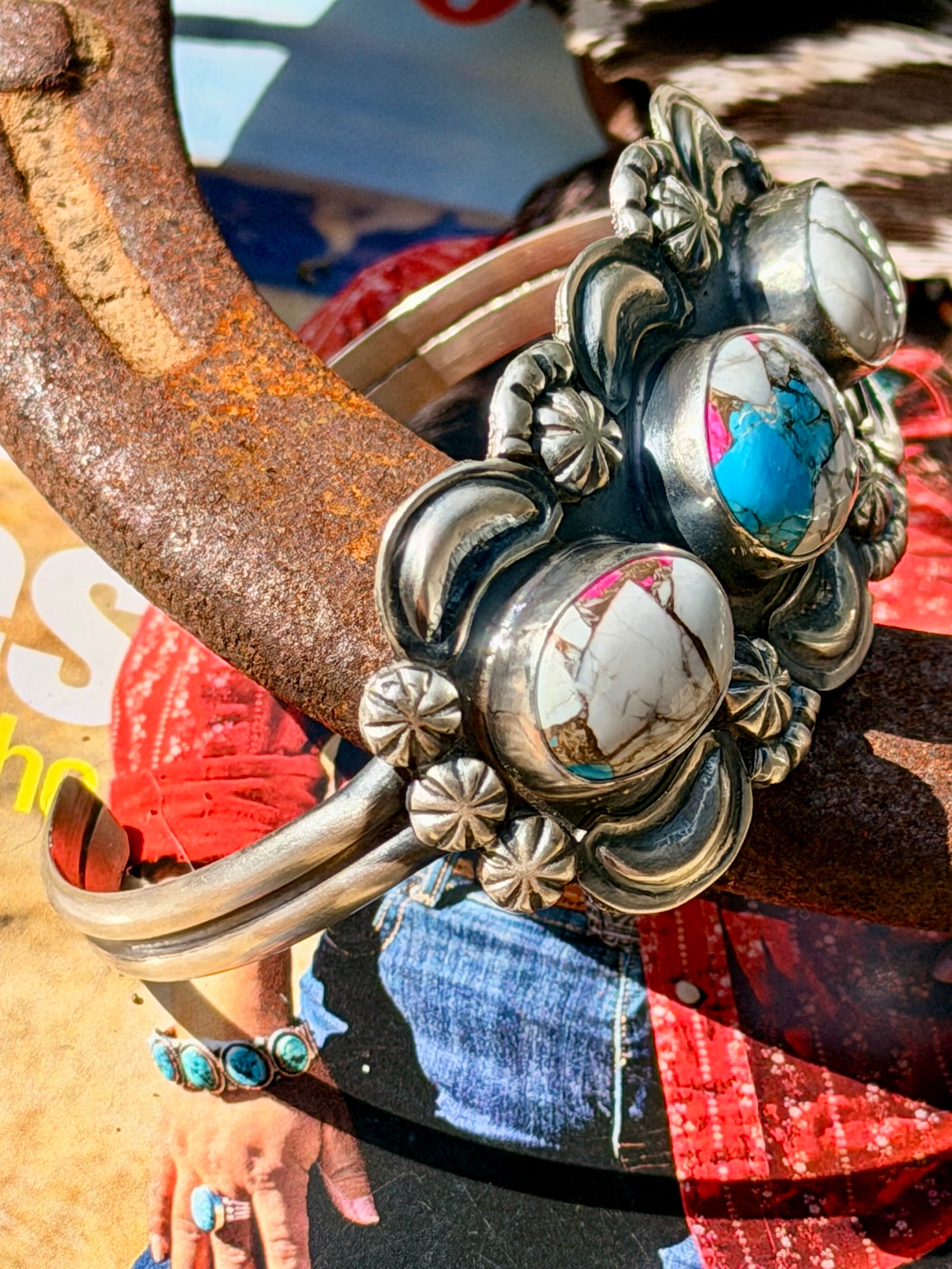 Jeff James Jr. Navajo Cotton Candy Turquoise Cuff