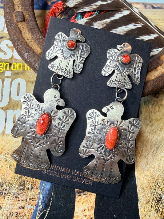 Red Spiny Thunderbird Earrings by Yazzie