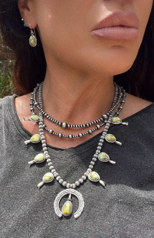 Authentic Palomino Squash Blossom Necklace Set