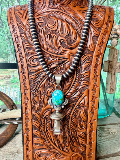 Native Made Sterling Silver & Sonoran
Mountain Turquoise Blossom Pendant by Juanita Long