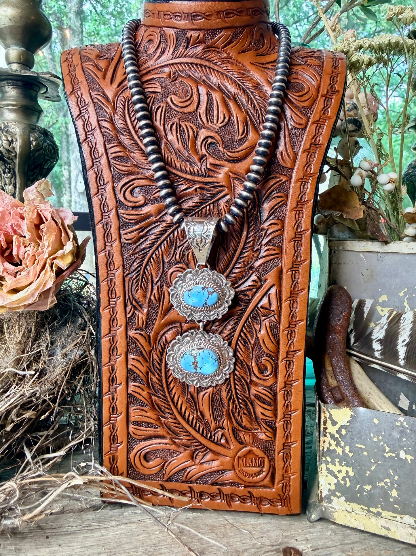 Native Made 2 Stone Golden Hills Turquoise Pendant  by Eula Wylie