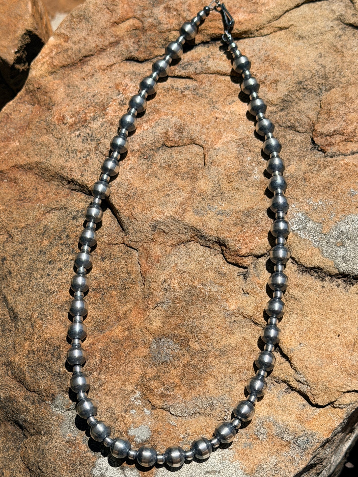 4mm and 8mm Sterling Silver Pearl Hand Strung Beaded Necklace 18”