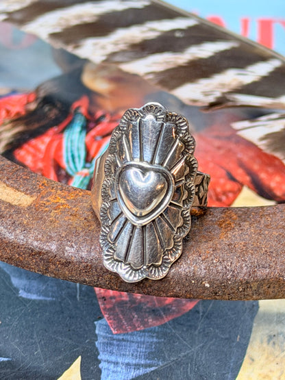 Navajo Hand Stamped Repoussé Adjustable Heart Ring