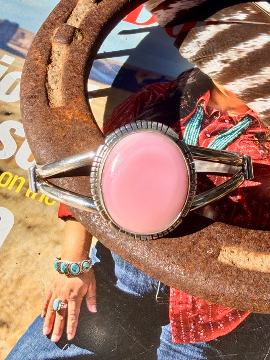 Native Made Pink Conch Cuff by Samson Etcitty