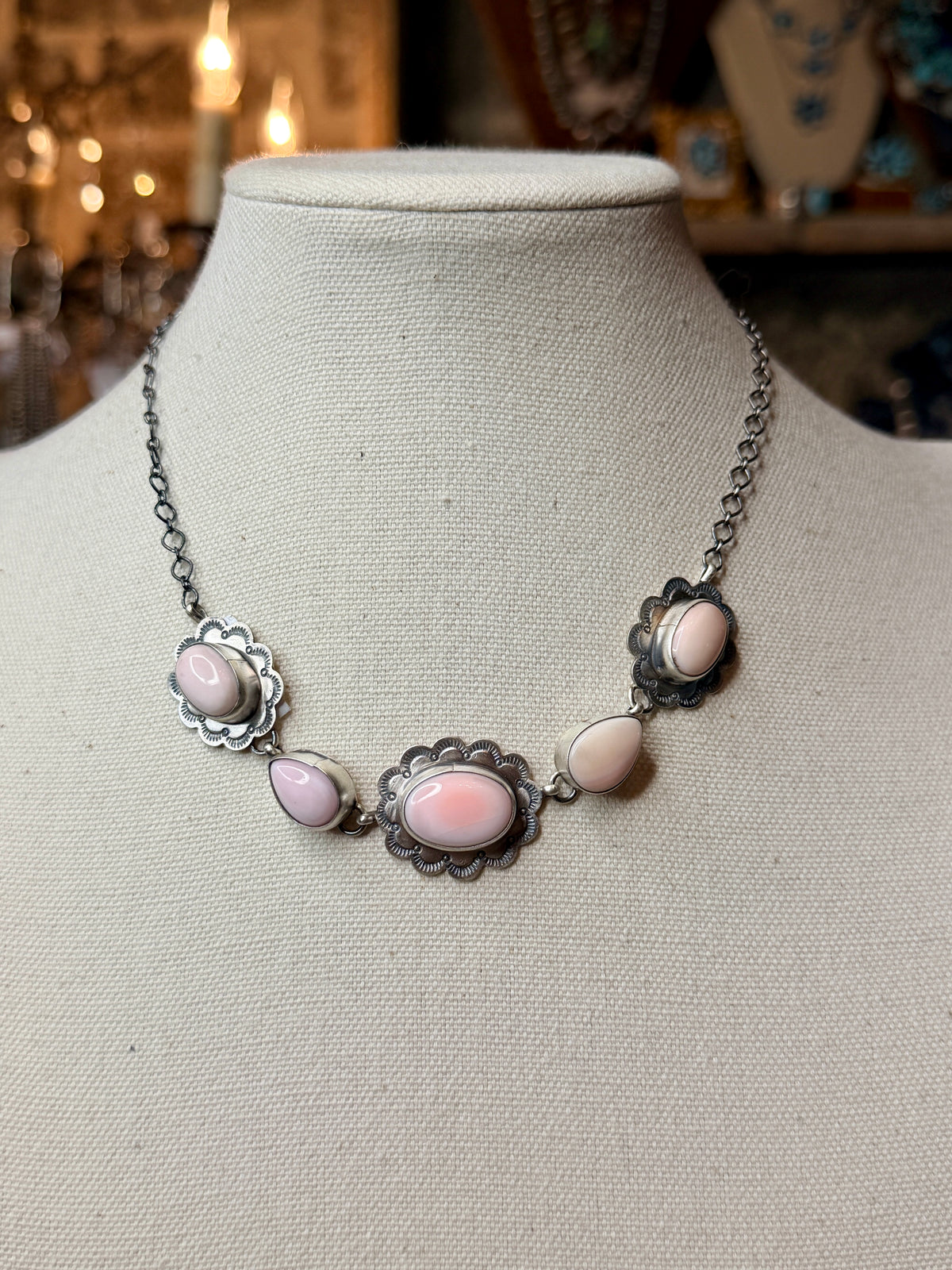 Scott Skeets Navajo Handmade Pink Conch Necklace
