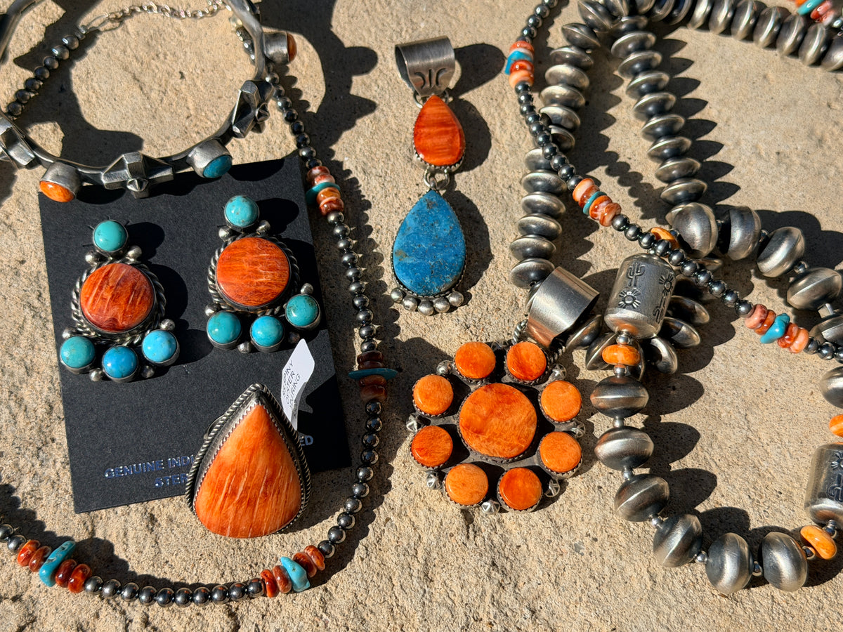 Native Made Stunning Spiny Oyster and Turquoise Pendant by Selena Warner