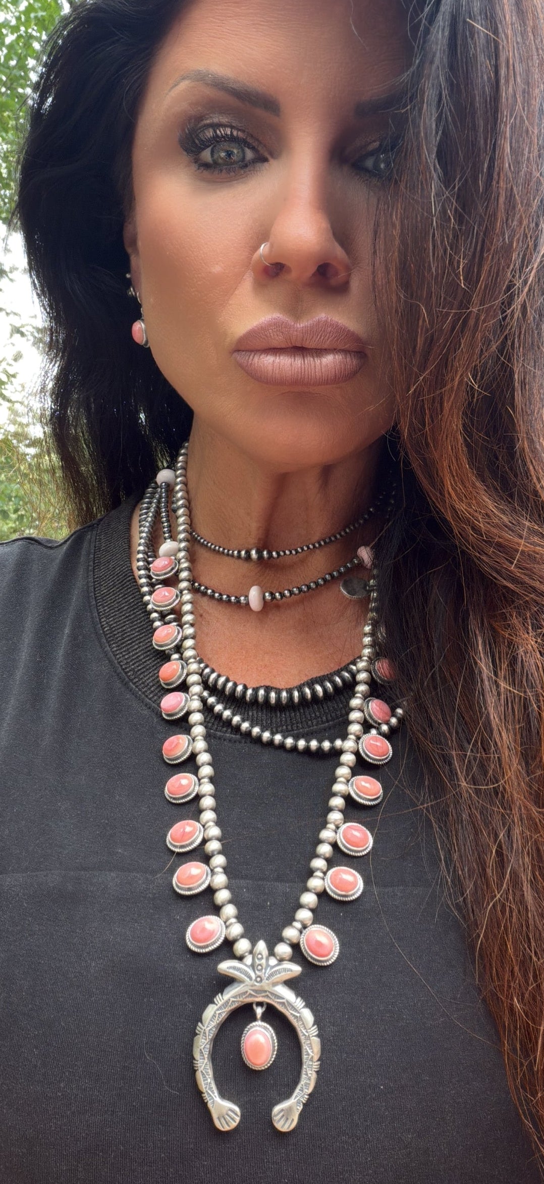 Native Made Queen Pink Conch Squash Neckalce and Earring Set