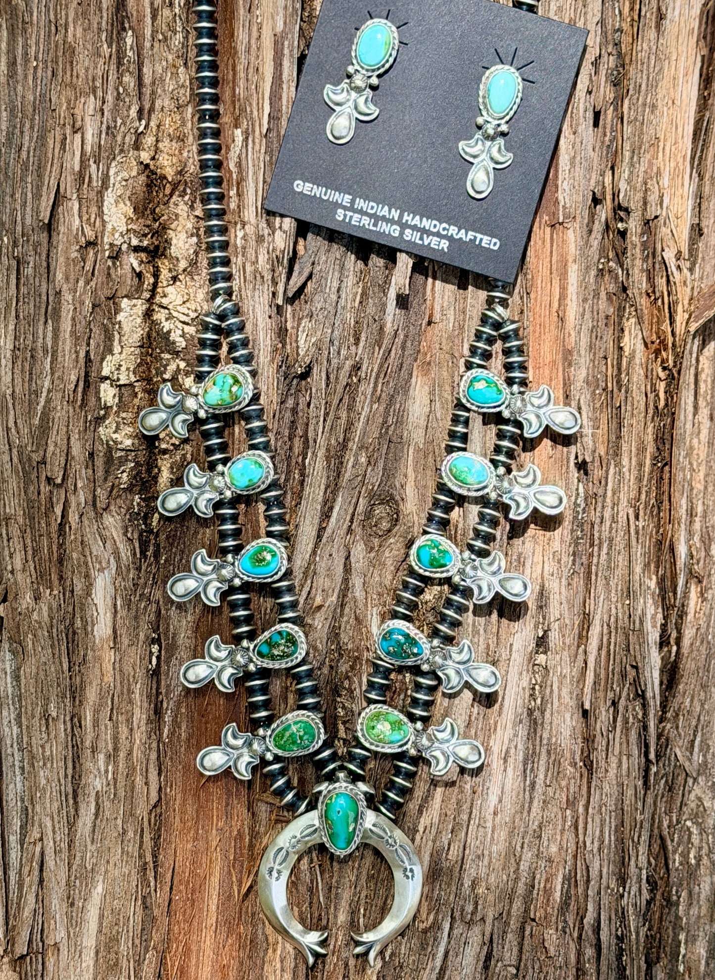Adrienne Gordon Sonoran Mountain Turquoise & Sterling Silver Squash Blossom Necklace Set