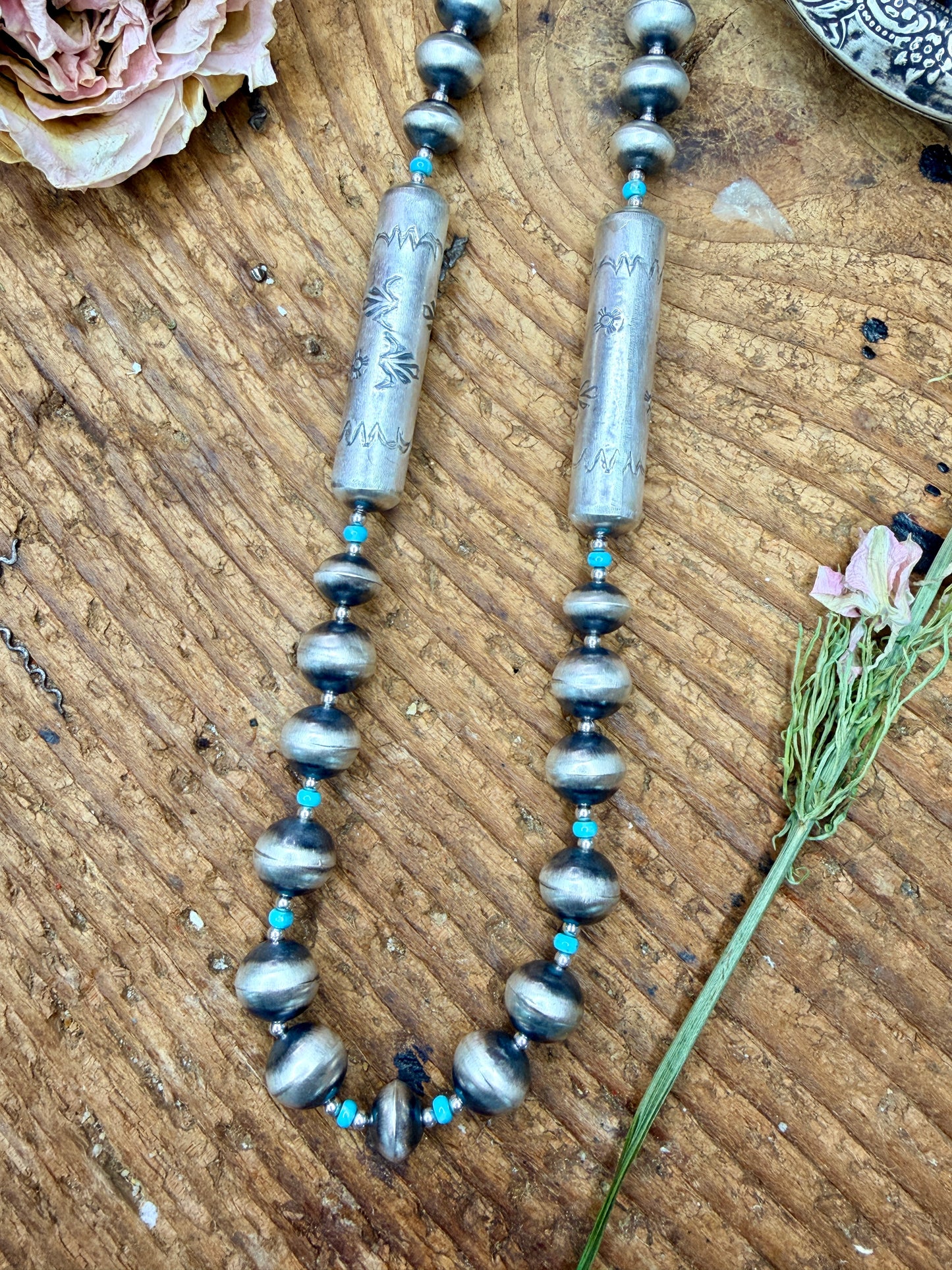 Sharon Cooley 34" Navajo Pearl and Turquoise Necklace and Earring Set