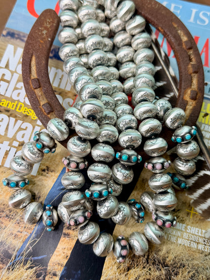 Monica Smith Hand stamped Navajo Pearls with Stones