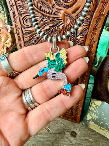 Native Made Zuni Hummingbird Pendant By Tamara Pinto