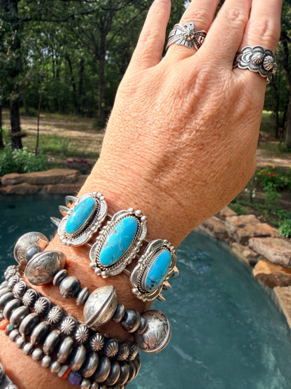 Native Made Three Stone Turquoise Cuff by Irvin Tsosie
