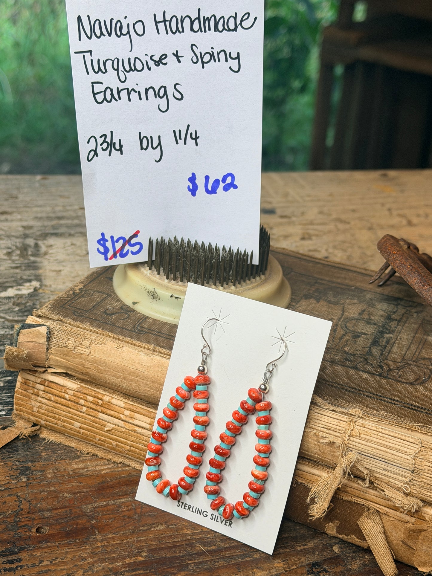 Navajo Handmade Turquoise and Spiny Earrings