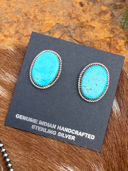Native Made Turquoise Post Earring's By Larry Etcitty