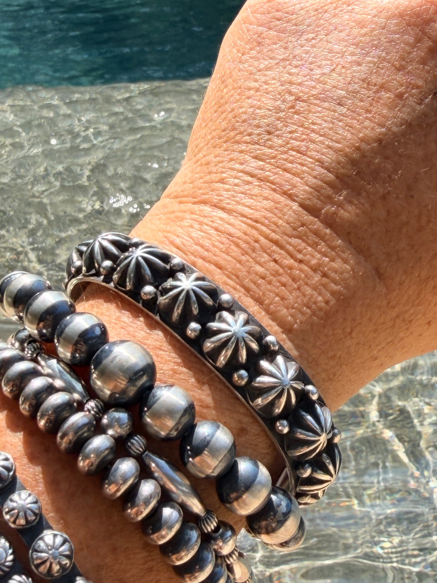 Happy Piasso Sterling Silver Cuff Featuring Domed Star Concho Design