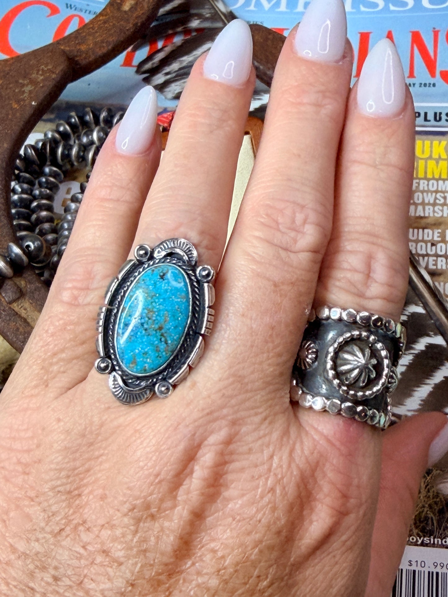 Native American Sterling Silver Turquoise Ring By Daniel Benally. From R.B Company. Size 7
