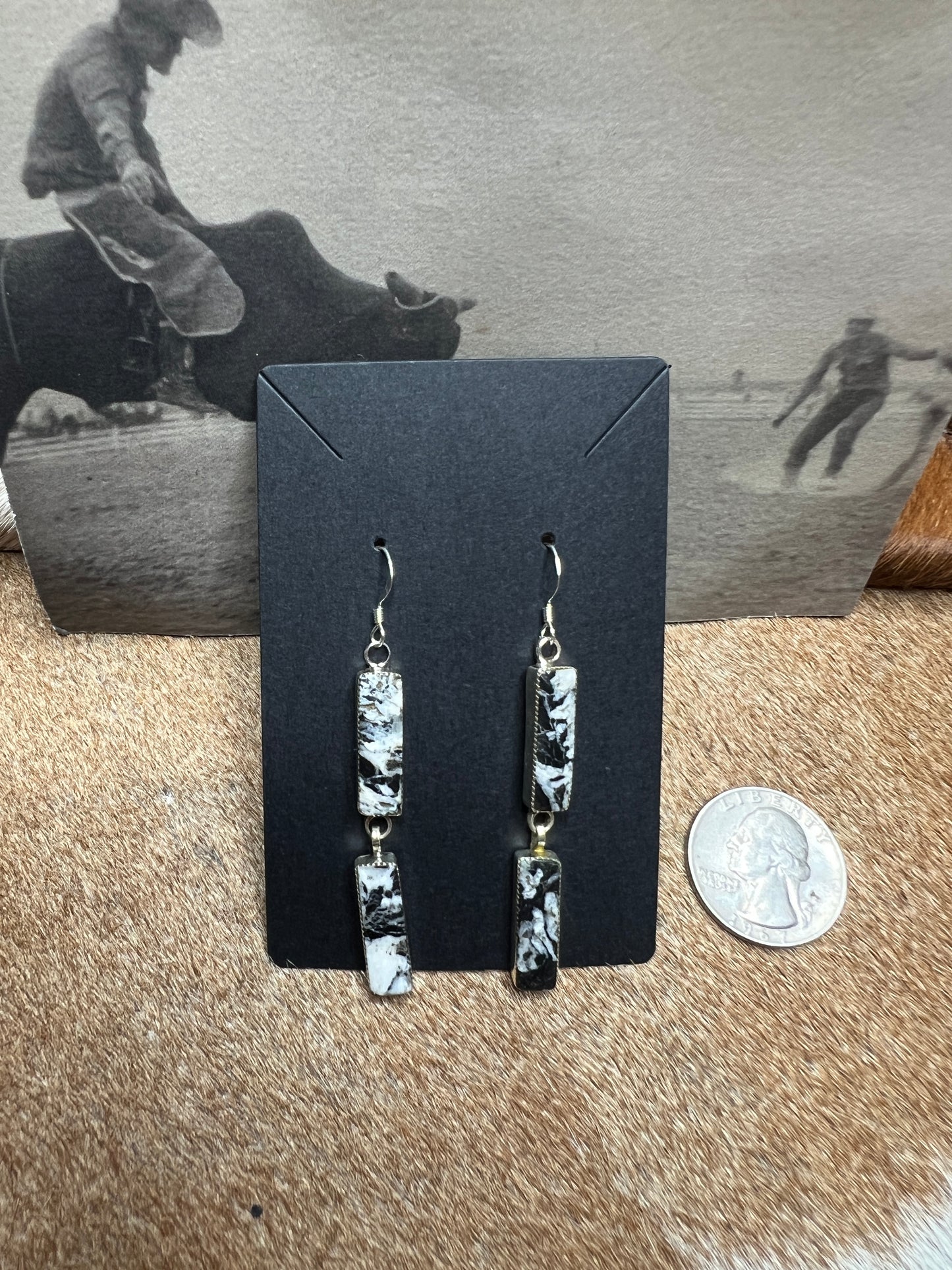 Native Made White Buffalo 2 Stone Earrings
