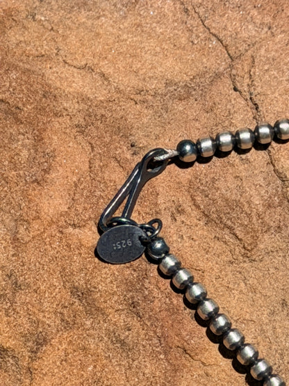 4mm and 8mm Sterling Silver Pearl Hand Strung Beaded Necklace 18”
