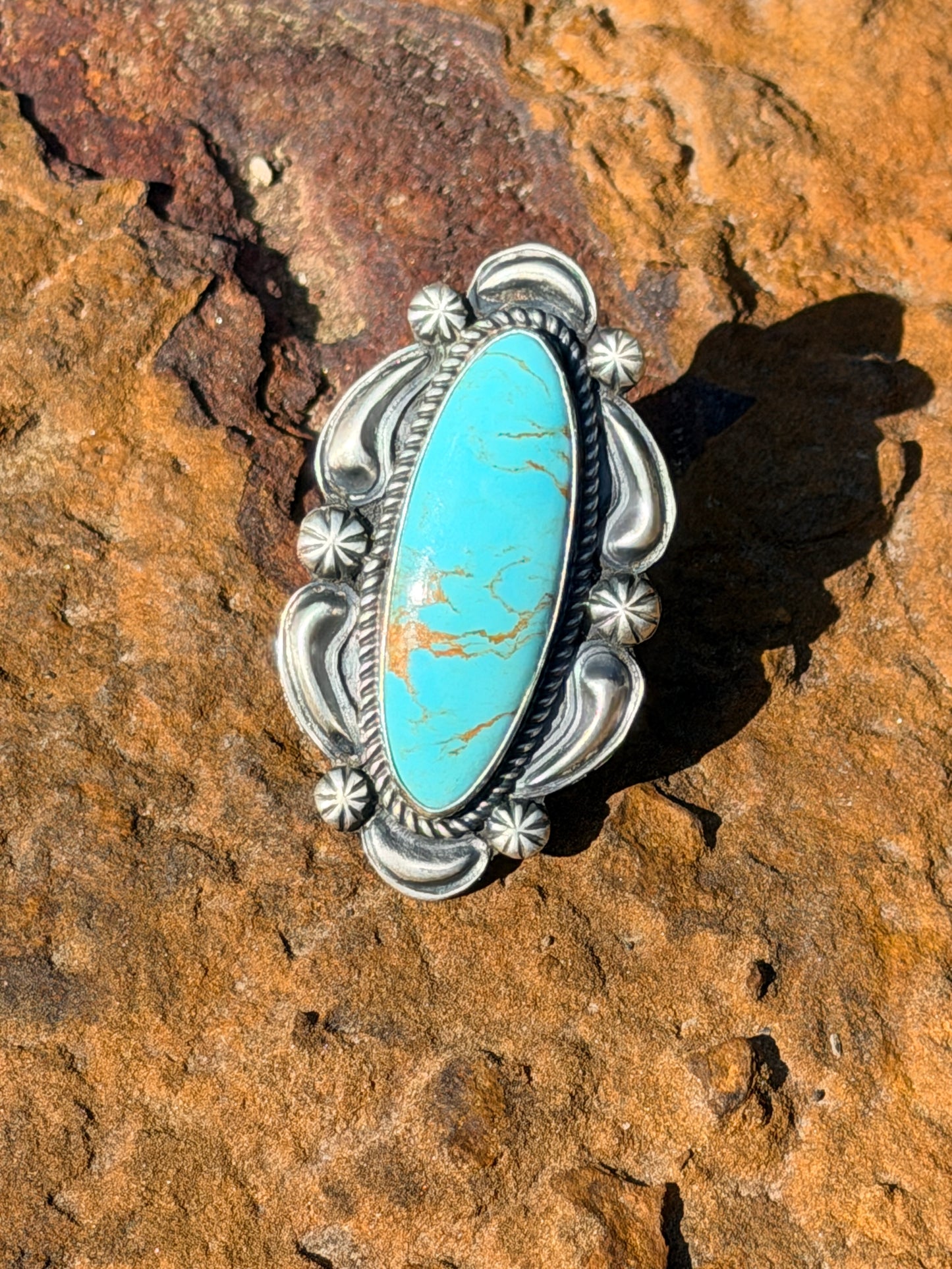 HANDCRAFTED TURQUOISE, & STERLING SILVER ADJUSTABLE RING BY JEFF JAMES JR.