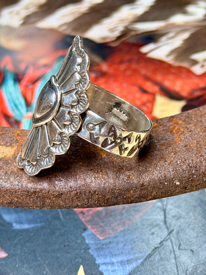 Navajo Hand Stamped Repoussé Adjustable Heart Ring