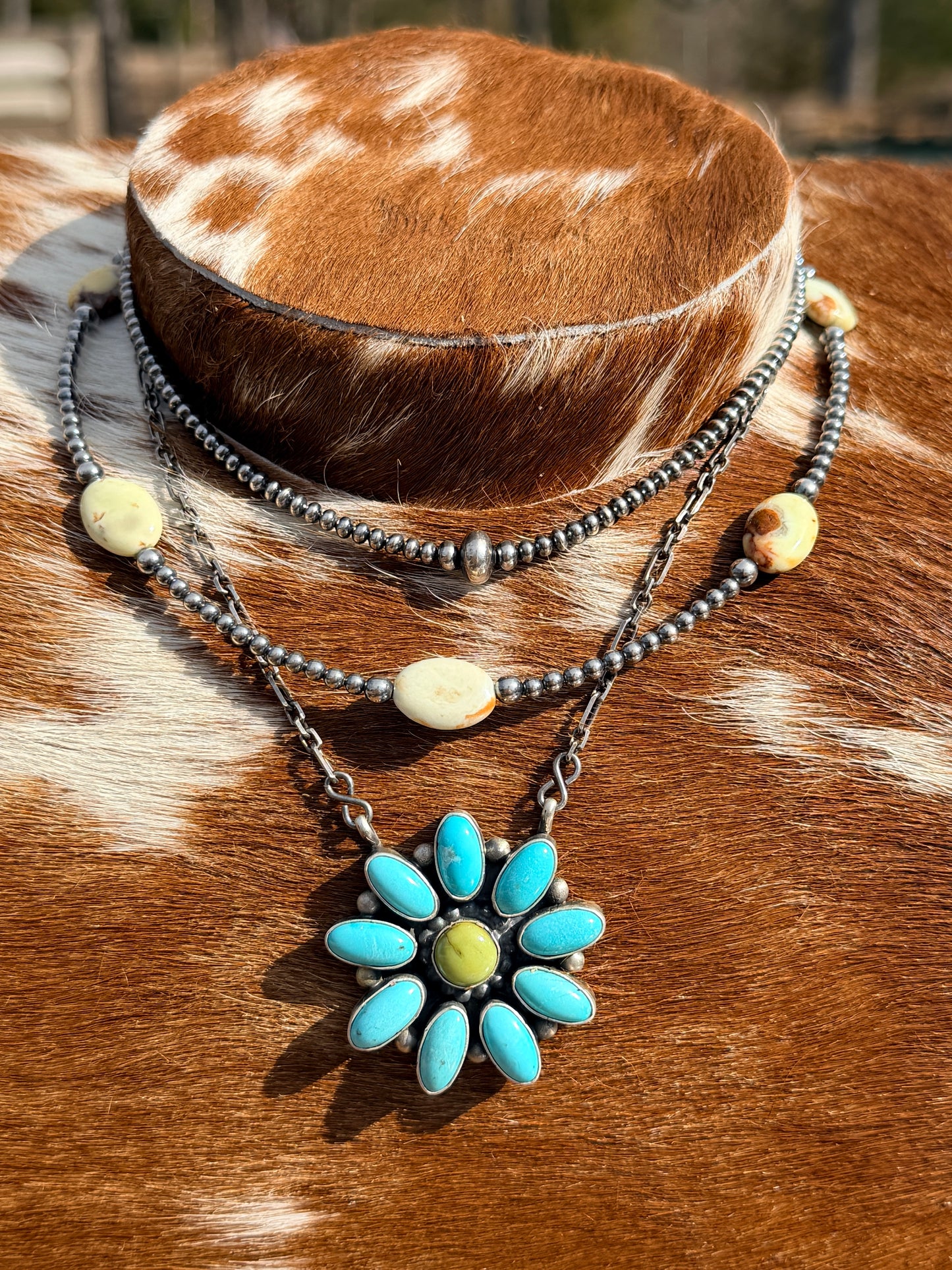 Navajo Cluster Necklace Sterling Silver by Stanley Gene
