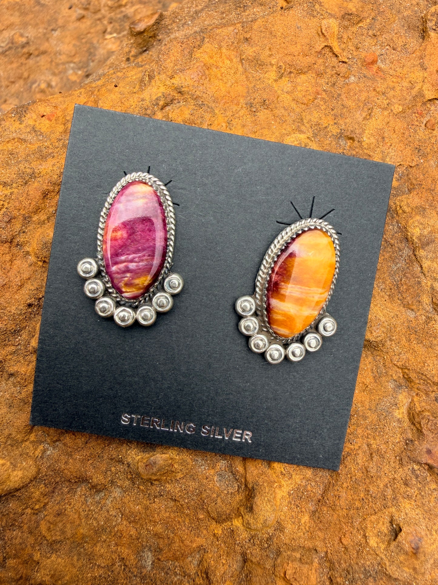 Authentic Phillip Yazzie Navajo Sterling Spiny Oyster Earrings