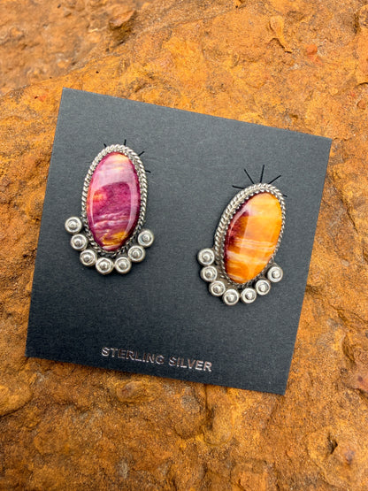 Authentic Phillip Yazzie Navajo Sterling Spiny Oyster Earrings