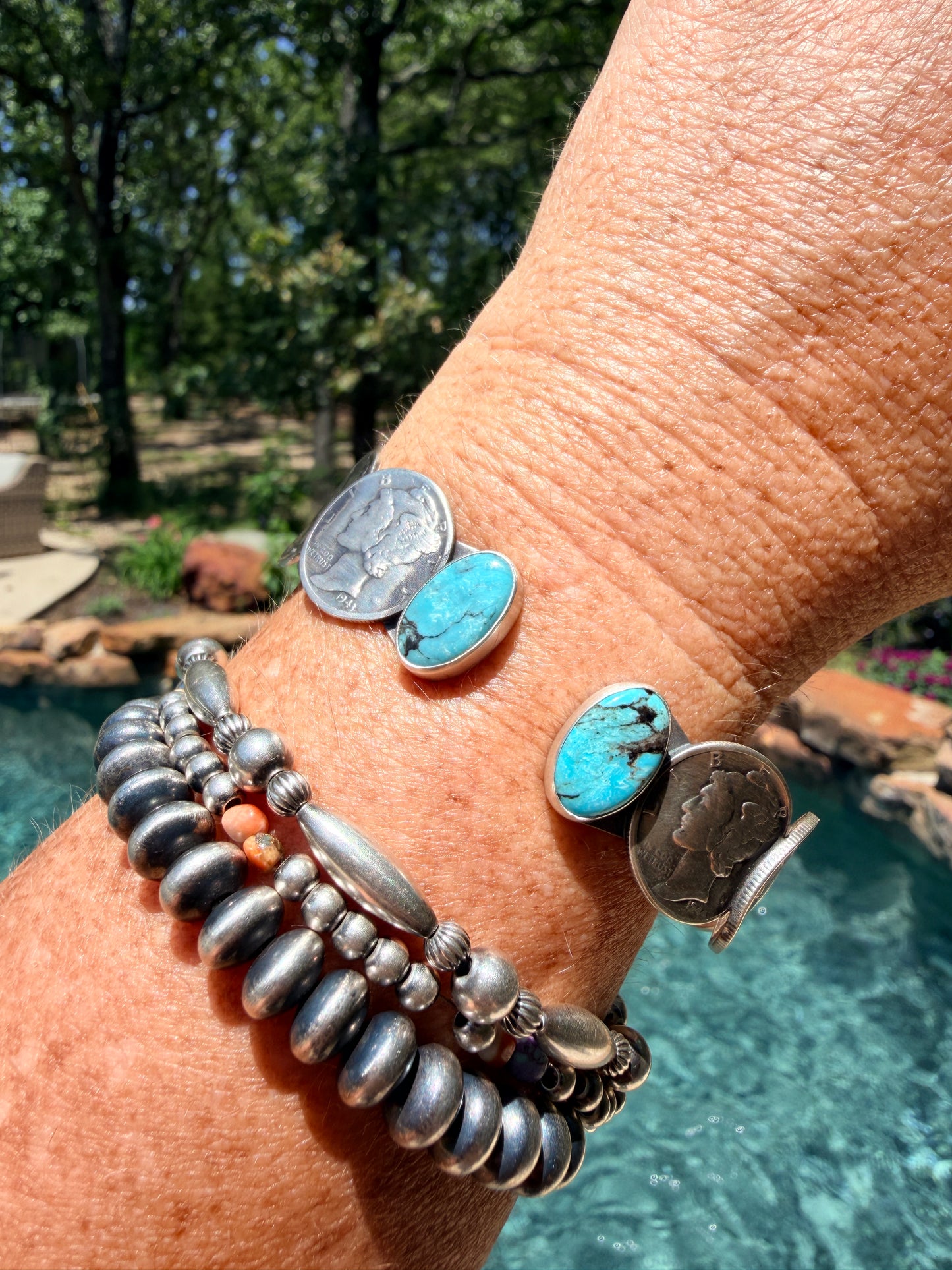 James McCabe Turquoise and Mercury Dime Coin Cuff