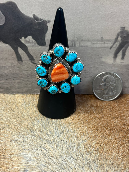 Navajo Cluster Spiny Oyster Sleeping Beauty Turquoise Sterling Silver