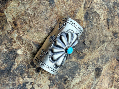 Concho and Turquoise Hand Stamped Braid Keepers 1.5”