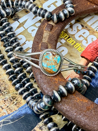 Navajo Handmade Mine Number 8 Turquoise Cuff by Keith Henry