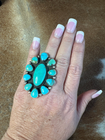 Geraldine James Large Turquoise Cluster Adjustable Ring