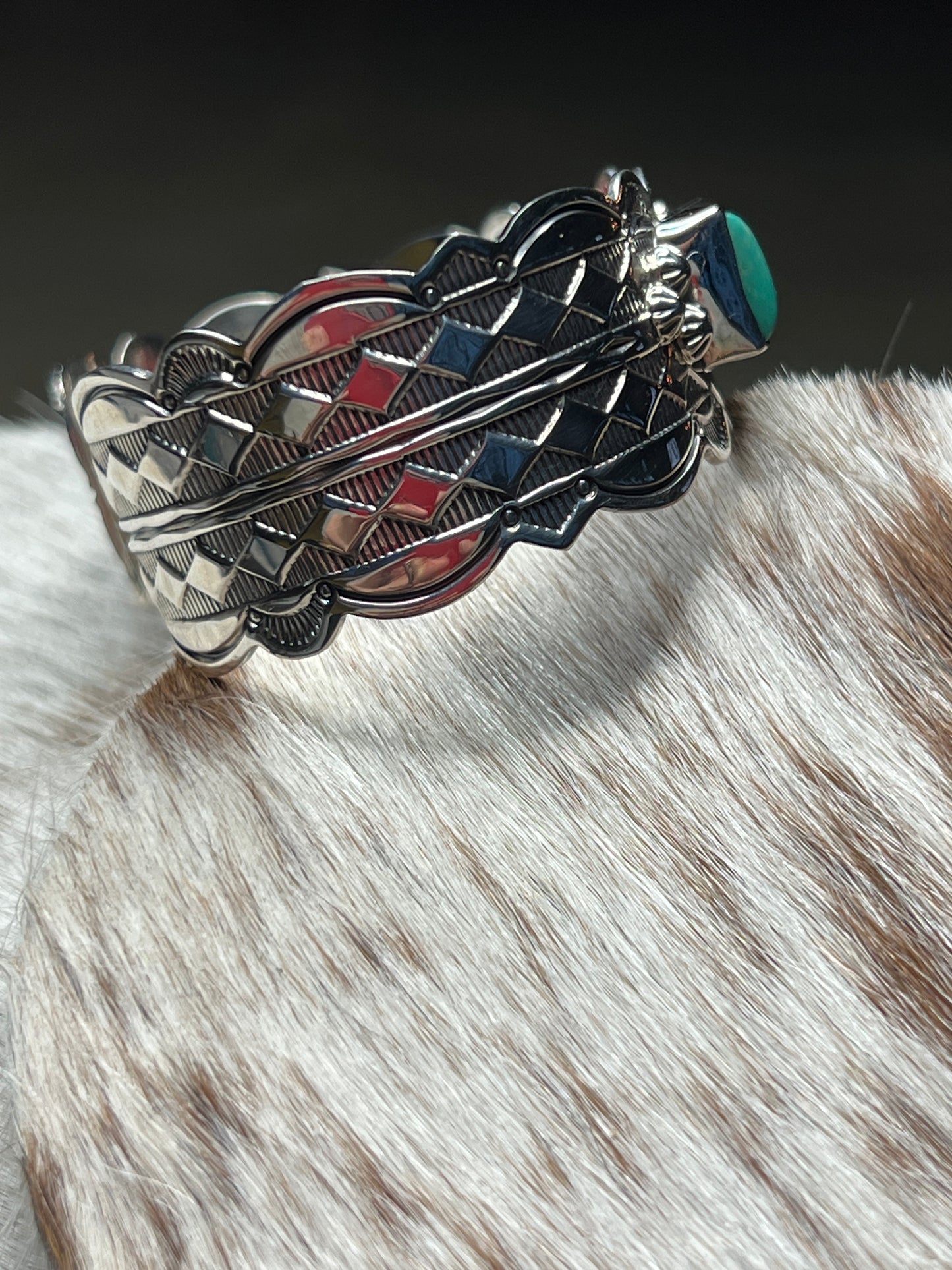 Native Made Turquoise and Garnet Cuff