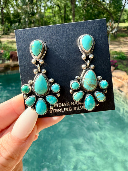 Native Made Carico Lake Turquoise Cluster Post Earrings by Travis Jensen