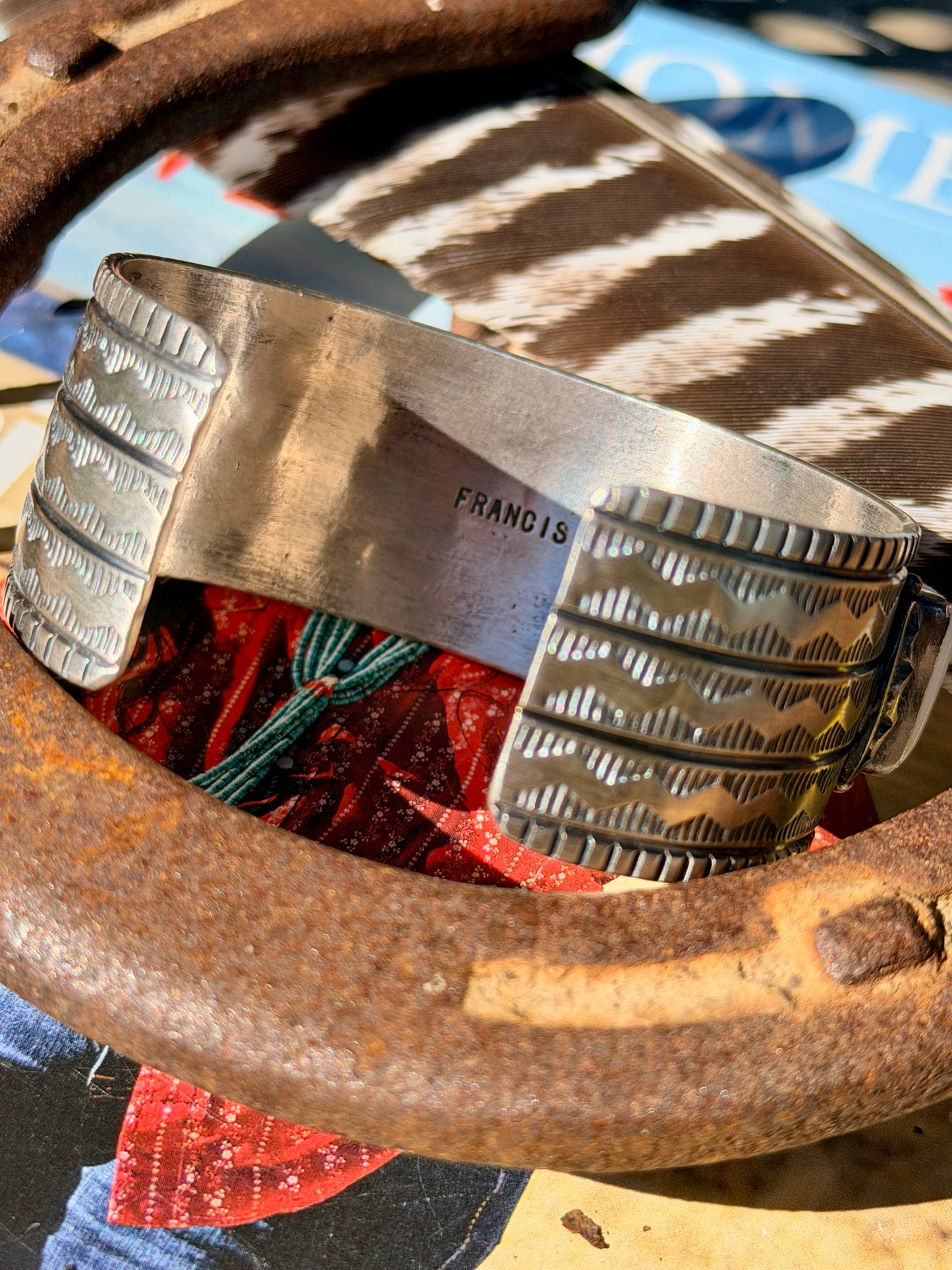Francis Yazzie White Buffalo & Sterling Silver Cuff