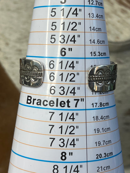 Native Made Silver & Coral Handstamped Cuff by Eula Wylie