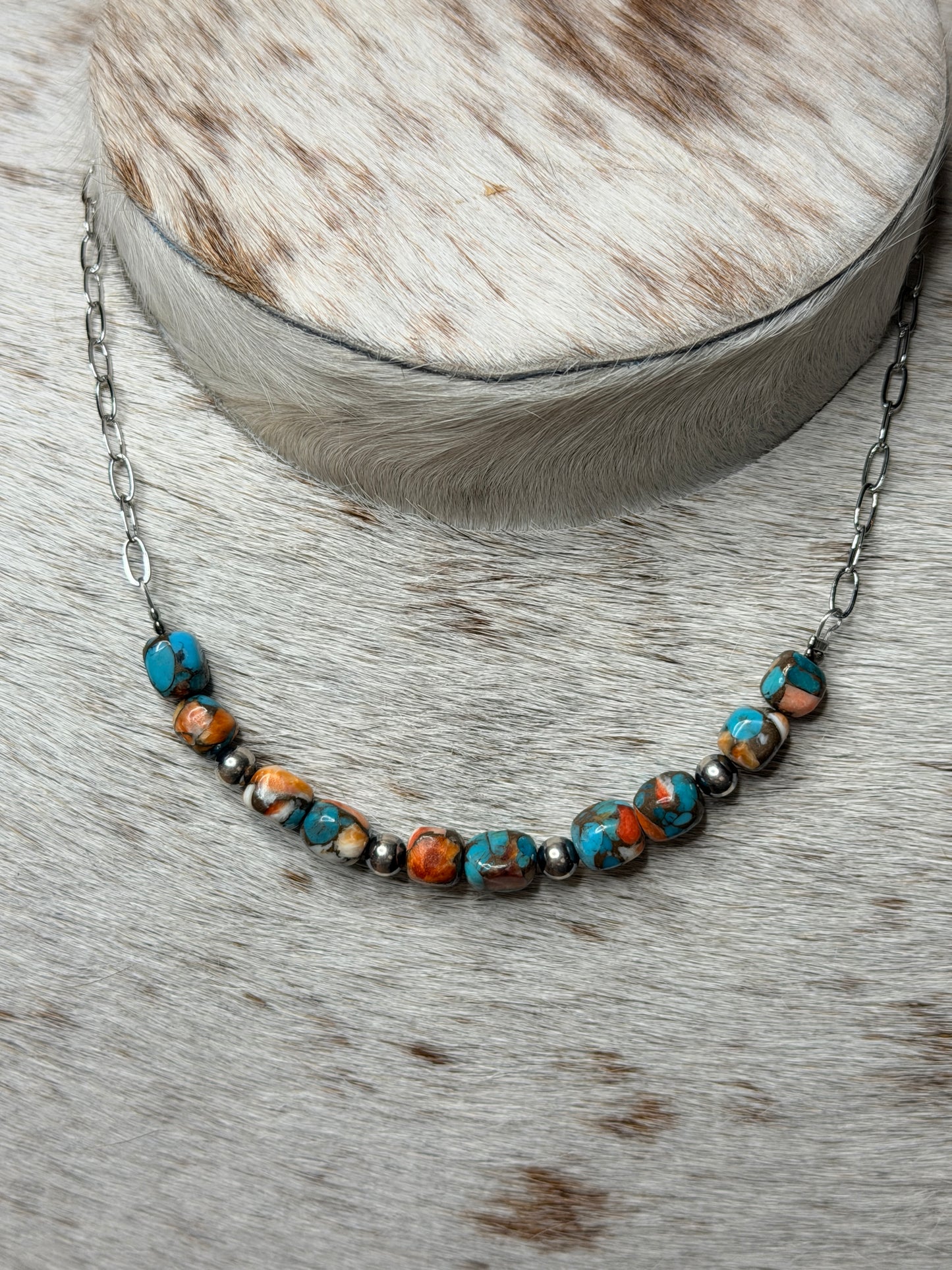 Turquoise & Spiny Oyster Pearl Necklace