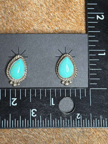 Native Made Sterling Silver Kingman Turquoise Post Earring's By Tricia Leekity.