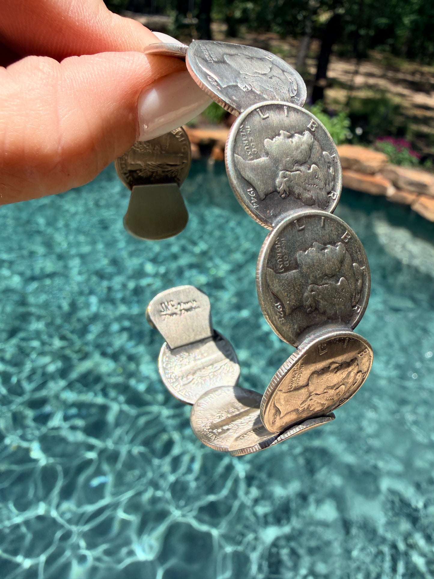 James McCabe Turquoise and Mercury Dime Coin Cuff