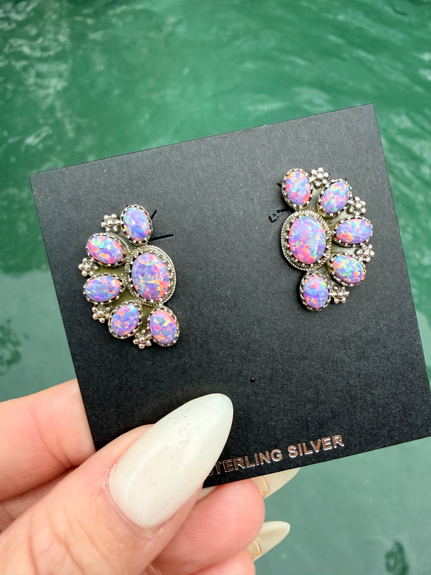Half Cluster and Sterling Silver Post Earrings