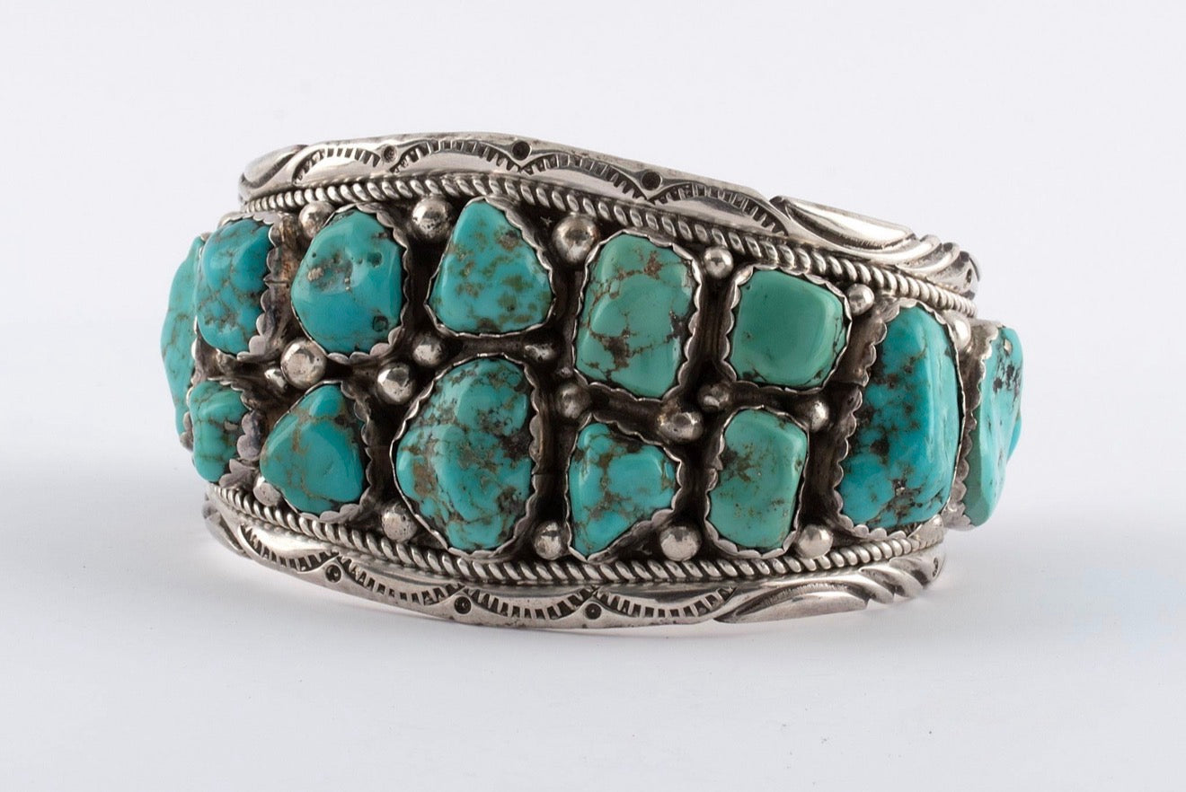 Native American Sterling Silver and Rough Turquoise Nugget Cuff Bracelet